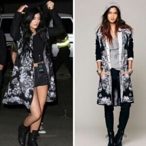 Free People After The Storm XS Black Brocade Damask Cardigan Sweater